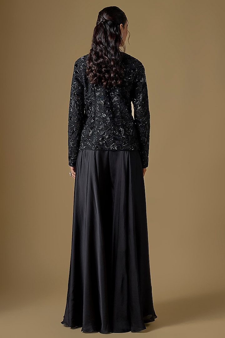 Black Satin Organza Bridal Sharara Set by ASAGA at Pernia's Pop Up Shop