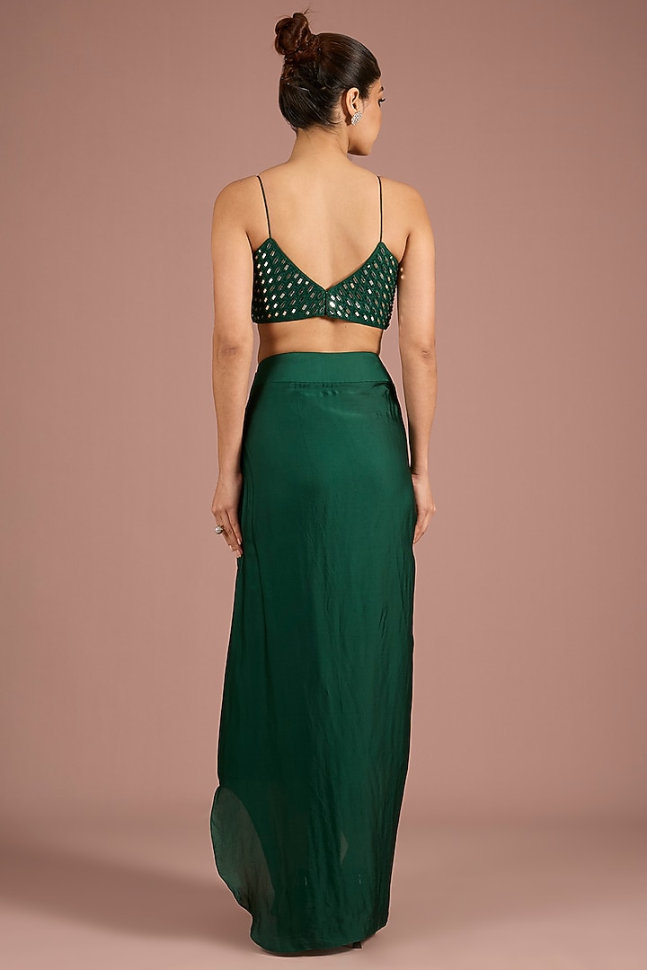 Emerald Green Satin Organza & Tulle Embroidered Jacket Set by ASAGA at Pernia's Pop Up Shop