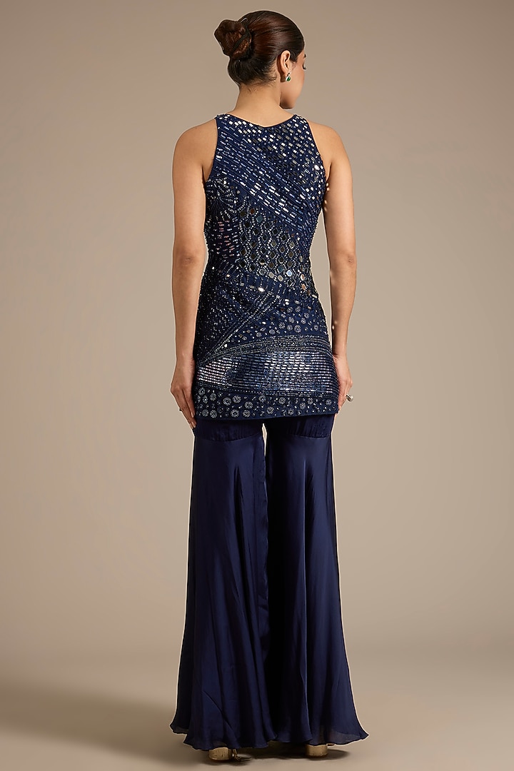 Navy Blue Satin Tulle Wedding Sharara Set by ASAGA at Pernia's Pop Up Shop