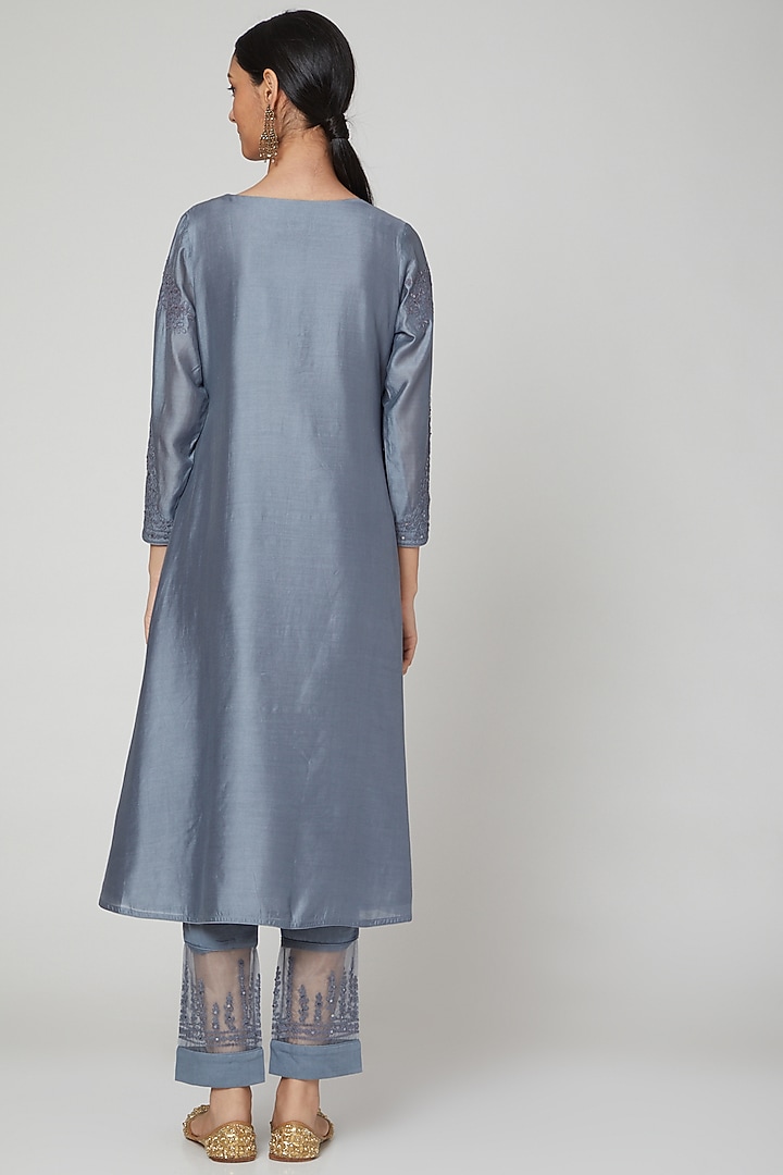 Grey Embroidered Kurta Set by ASAGA at Pernia's Pop Up Shop