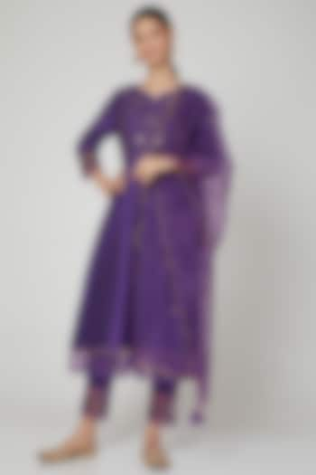 Purple Embroidered Kurta Set by ASAGA