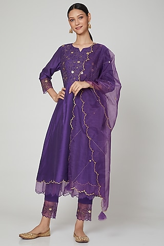 Purple Embroidered Kurta Set by ASAGA