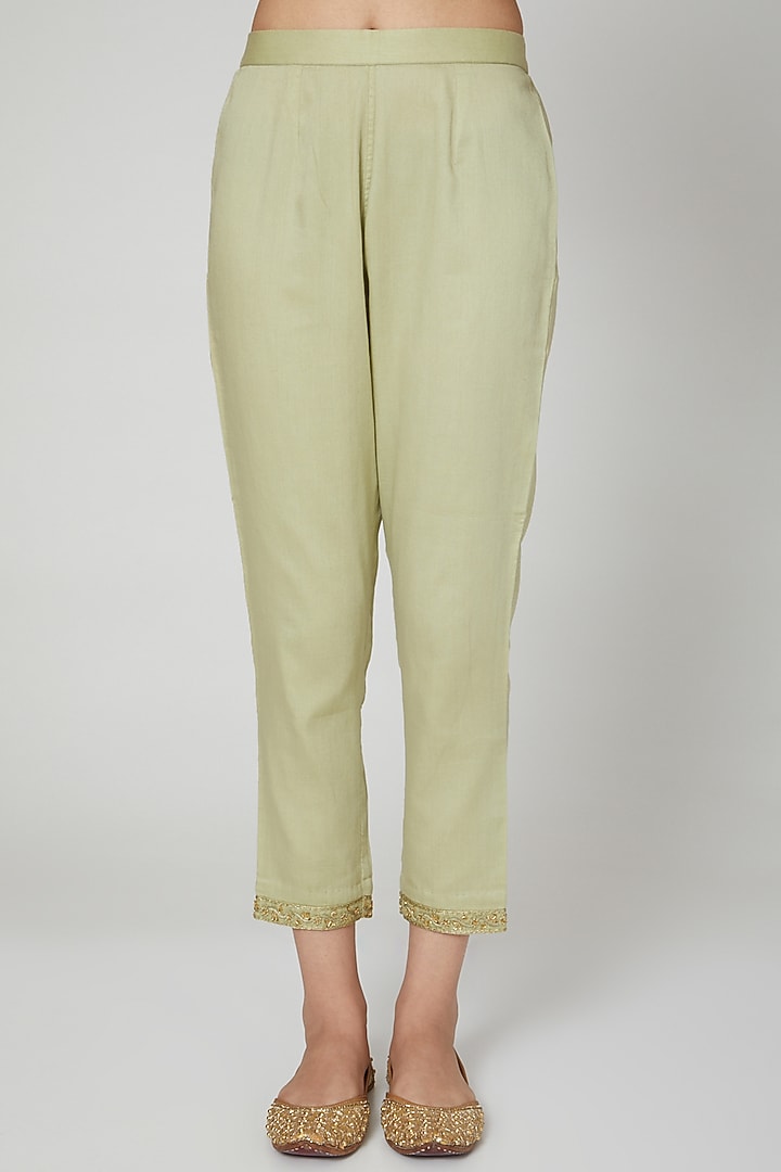Olive Embroidered Kurta Set by ASAGA at Pernia's Pop Up Shop
