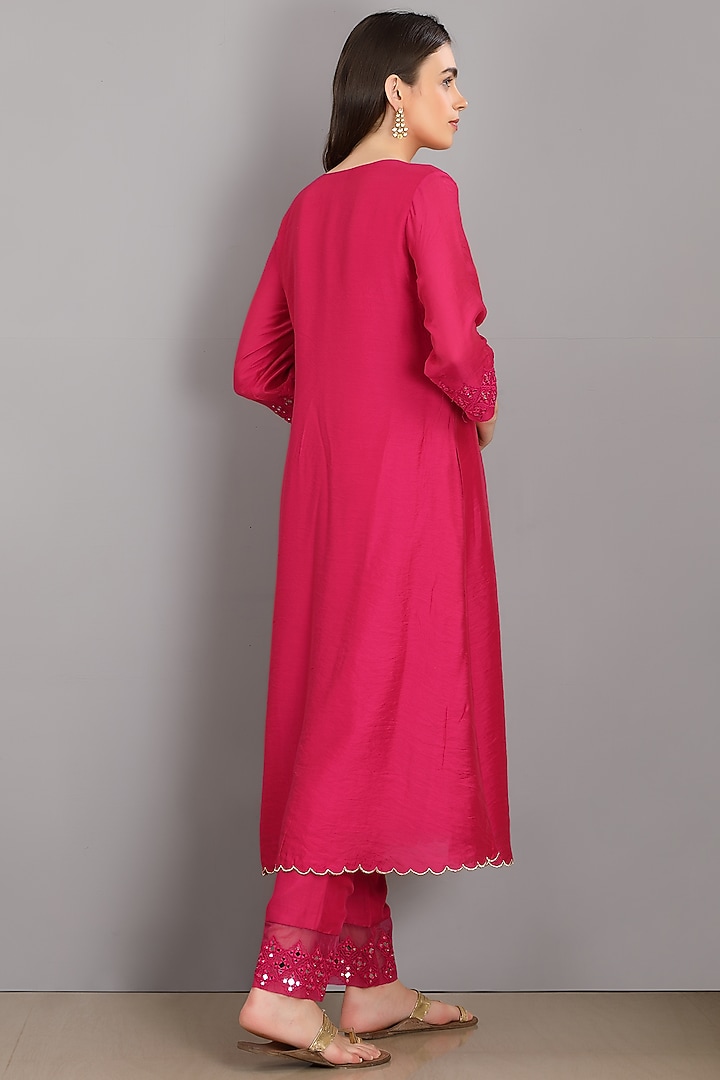 Rani Pink Embroidered Kurta Set by ASAGA at Pernia's Pop Up Shop