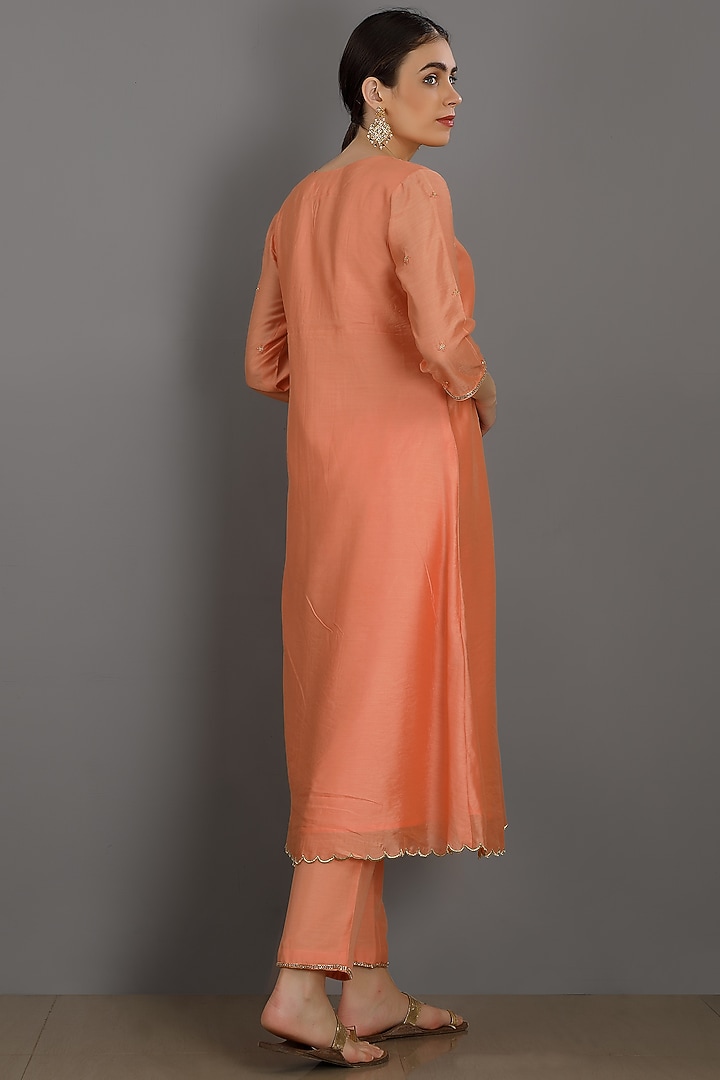 Dark Peach Embroidered Kurta Set by ASAGA at Pernia's Pop Up Shop