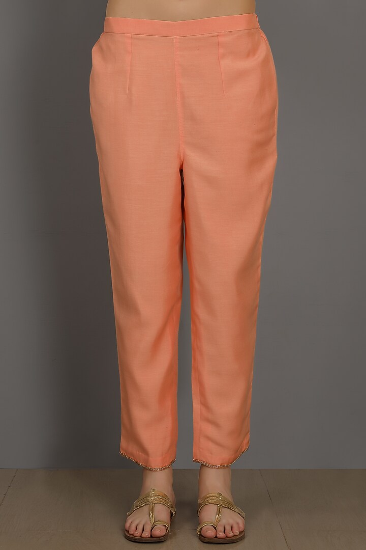 Dark Peach Embroidered Kurta Set by ASAGA at Pernia's Pop Up Shop