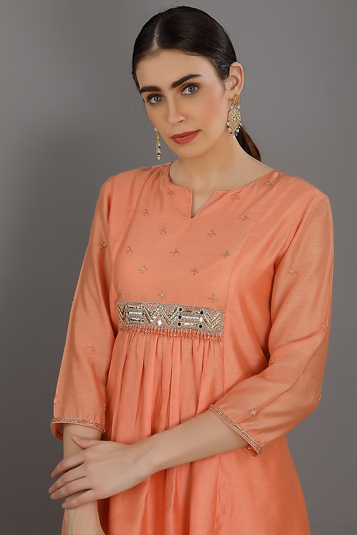 Dark Peach Embroidered Kurta Set by ASAGA at Pernia's Pop Up Shop