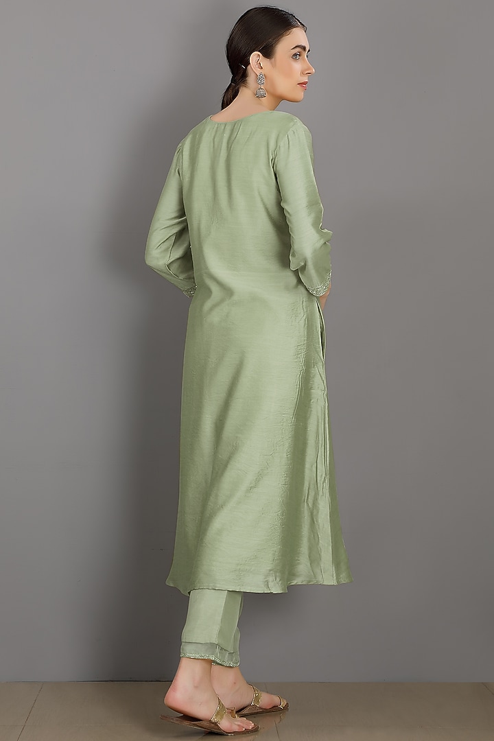Sage Green Embroidered Kurta Set by ASAGA at Pernia's Pop Up Shop