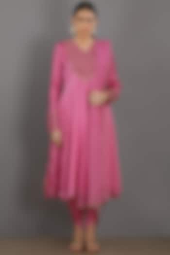 Pink Embroidered Anarkali Set by ASAGA