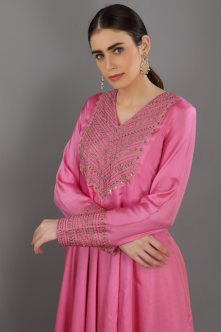 Pink Embroidered Party Wear Anarkali Set by ASAGA at Pernia's Pop Up Shop