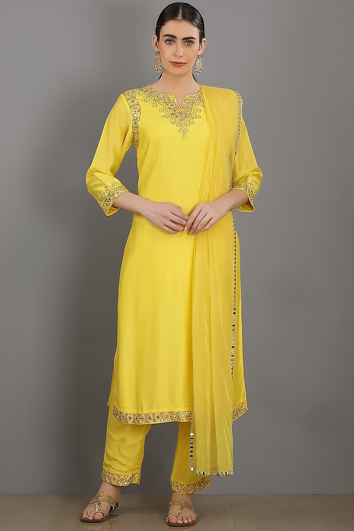 Lemon Embroidered Kurta Set by ASAGA