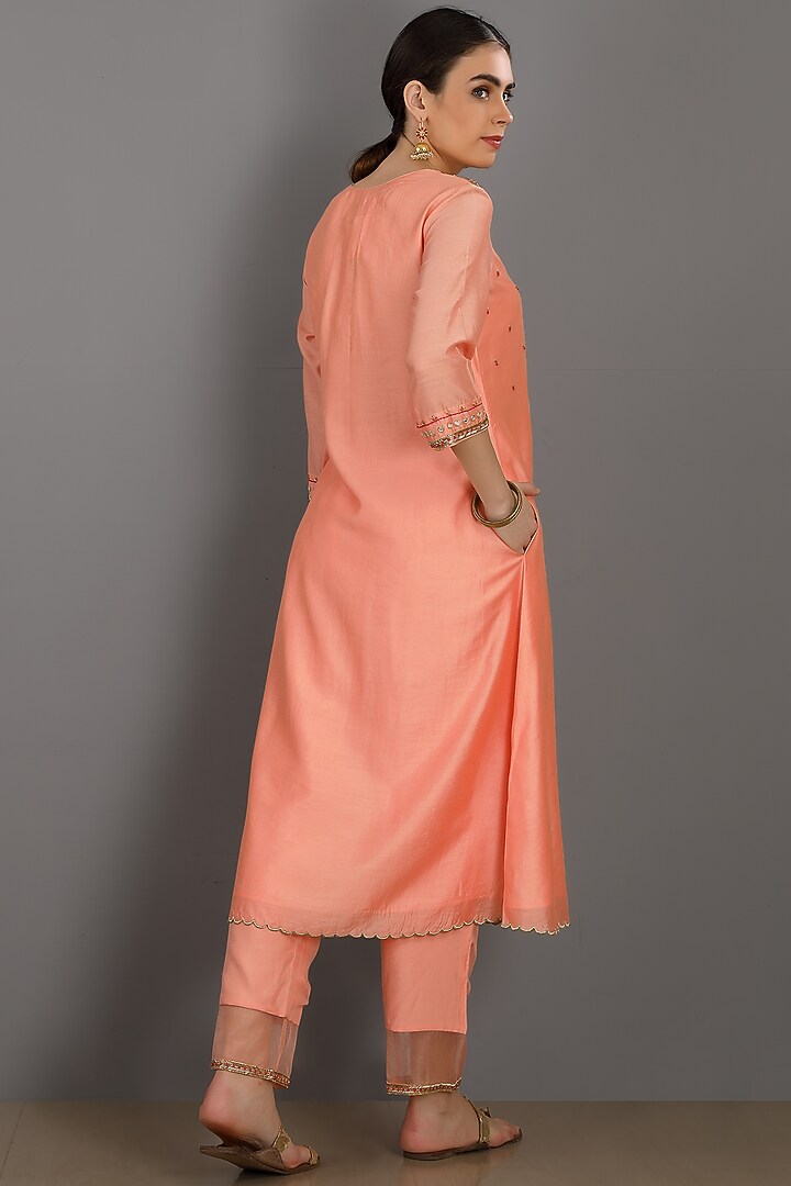 Dark Peach Embroidered Kurta Set by ASAGA at Pernia's Pop Up Shop