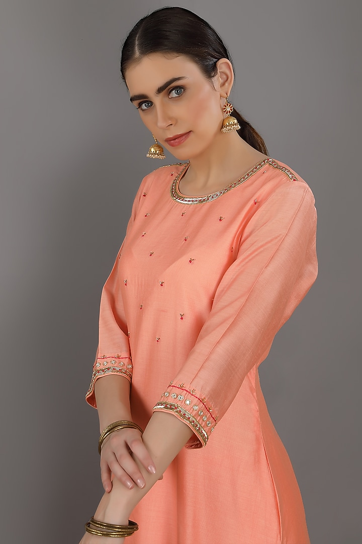 Dark Peach Embroidered Kurta Set by ASAGA at Pernia's Pop Up Shop