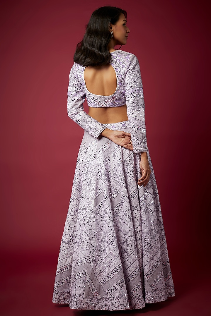 Lavender Raw Silk Mirror Embroidered Wedding Lehenga Set by ASAGA at Pernia's Pop Up Shop