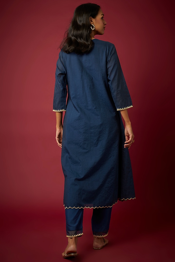 Blue Pure Chanderi Machine Embroidered Kurta Set by ASAGA at Pernia's Pop Up Shop