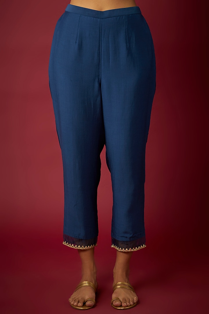 Blue Pure Chanderi Machine Embroidered Kurta Set by ASAGA at Pernia's Pop Up Shop