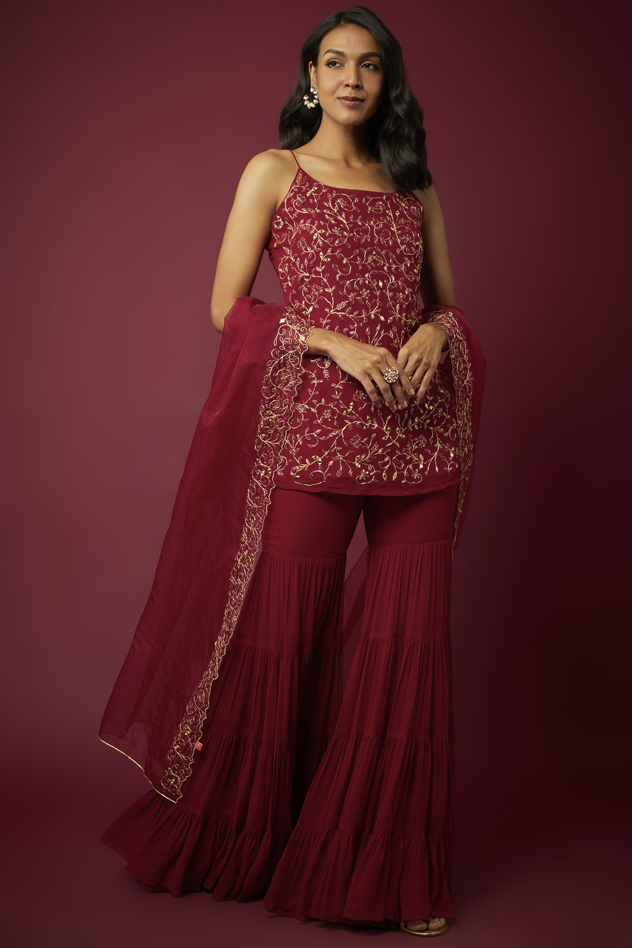 Maroon Georgette Party Wear Sharara Set by ASAGA at Pernia's Pop Up Shop