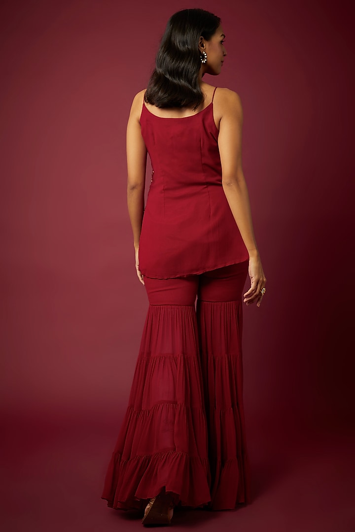 Maroon Georgette Party Wear Sharara Set by ASAGA at Pernia's Pop Up Shop