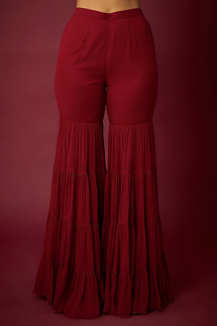 Maroon Georgette Party Wear Sharara Set by ASAGA at Pernia's Pop Up Shop