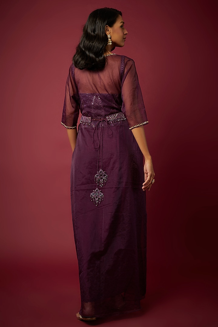 Purple Silk & Satin Organza Embroidered Skirt Set by ASAGA at Pernia's Pop Up Shop