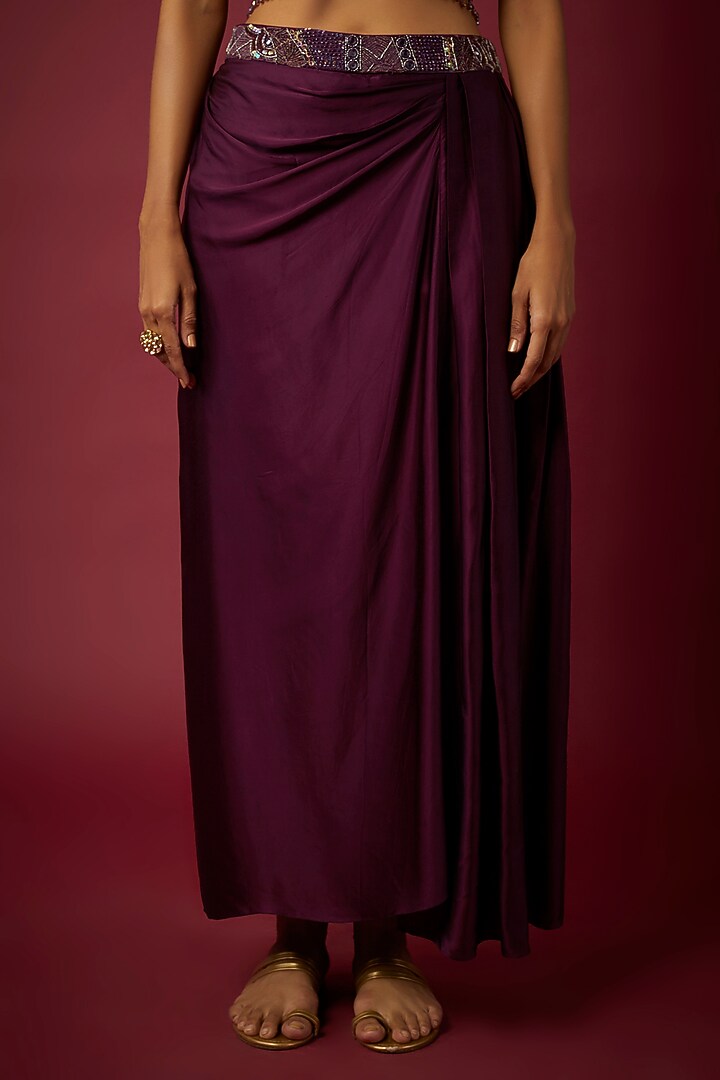 Purple Silk & Satin Organza Embroidered Skirt Set by ASAGA at Pernia's Pop Up Shop