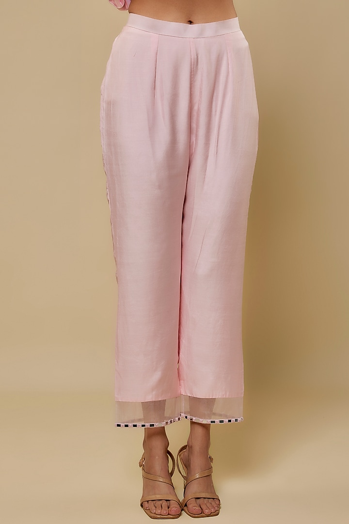 Blush Pink Chanderi Mirror Embroidered Kurta Set by ASAGA at Pernia's Pop Up Shop