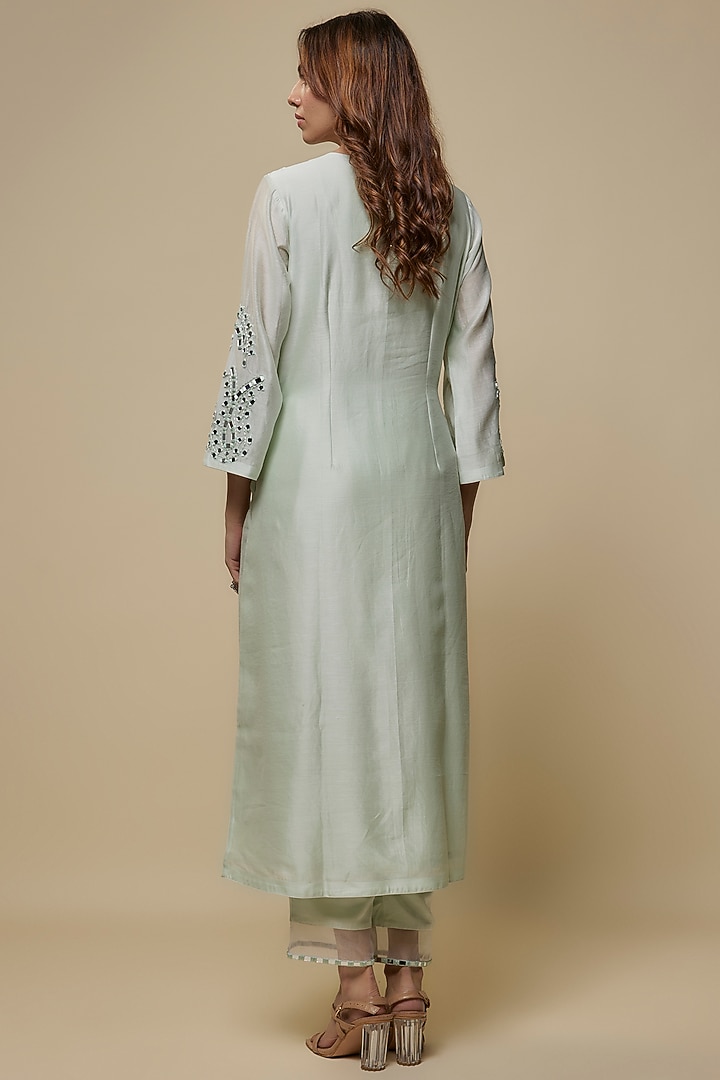 Mint Chanderi Mirror Embroidered Kurta Set by ASAGA at Pernia's Pop Up Shop