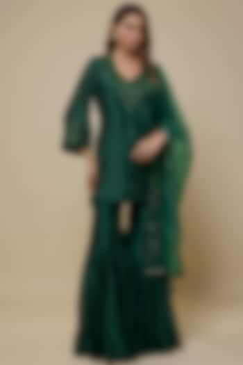 Emerald Green Chanderi Sharara Set by ASAGA at Pernia's Pop Up Shop