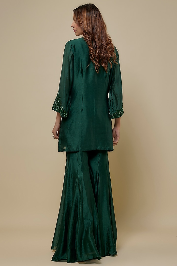 Emerald Green Chanderi Wedding Sharara Set by ASAGA at Pernia's Pop Up Shop