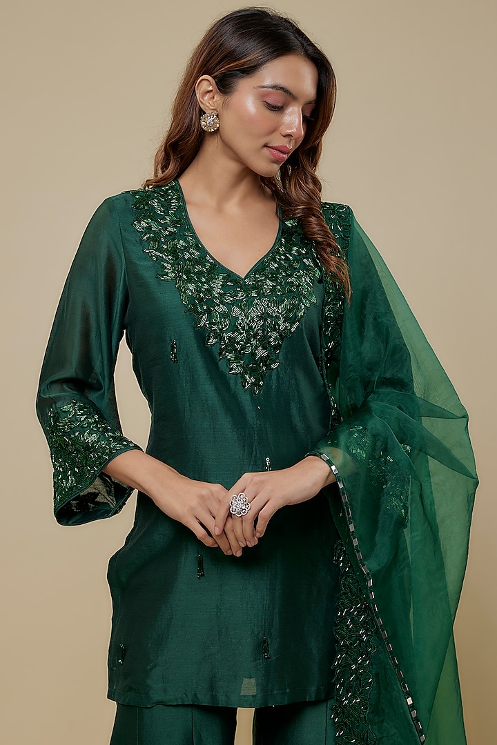 Emerald Green Chanderi Wedding Sharara Set by ASAGA at Pernia's Pop Up Shop