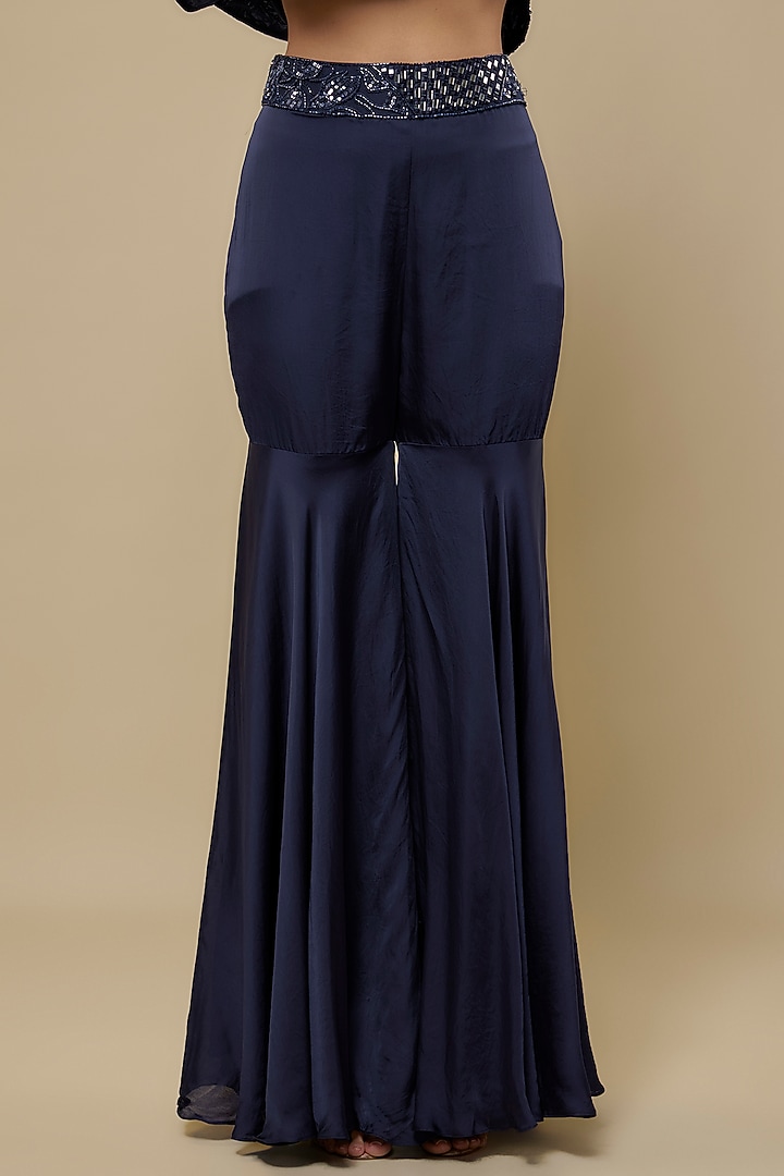 Navy Blue Satin Organza Wedding Sharara Set by ASAGA at Pernia's Pop Up Shop