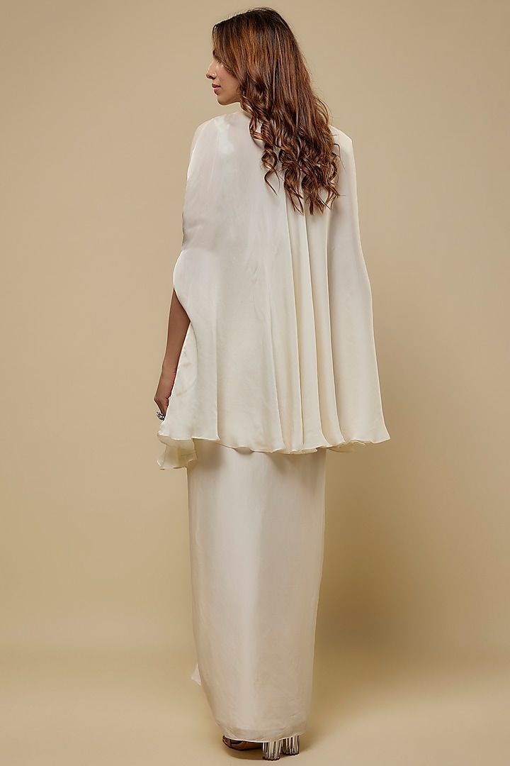 Ivory Satin Organza Draped Skirt Set by ASAGA at Pernia's Pop Up Shop