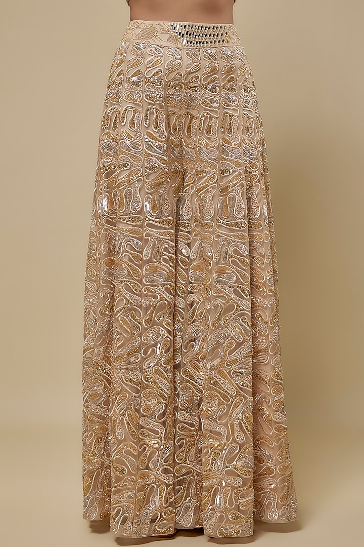 Beige Tulle Embroidered Pant Set by ASAGA at Pernia's Pop Up Shop