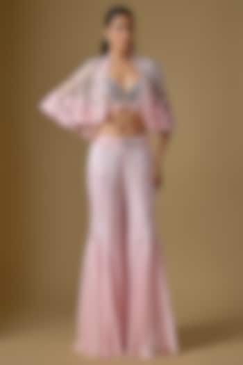 Baby Pink Satin Wedding Sharara Set by ASAGA at Pernia's Pop Up Shop