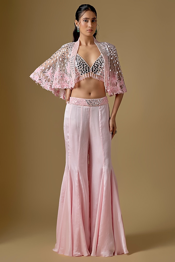 Baby Pink Satin Wedding Sharara Set by ASAGA at Pernia's Pop Up Shop