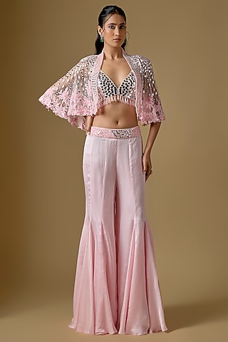 Baby Pink Satin Sharara Set by ASAGA