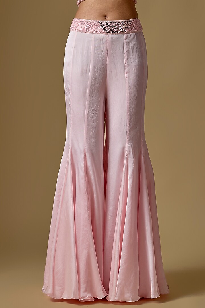 Baby Pink Satin Wedding Sharara Set by ASAGA at Pernia's Pop Up Shop