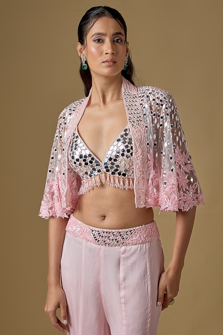 Baby Pink Satin Wedding Sharara Set by ASAGA at Pernia's Pop Up Shop