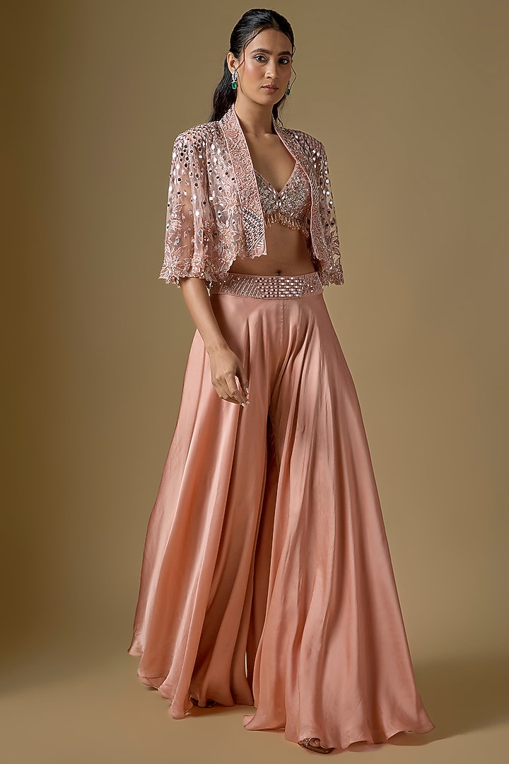 Rose Gold Satin Wedding Sharara Set by ASAGA at Pernia's Pop Up Shop