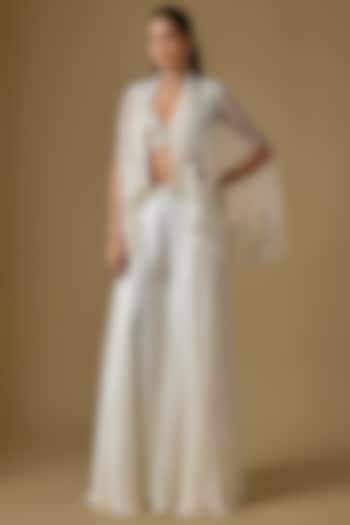 Ivory Satin Wedding Sharara Set by ASAGA at Pernia's Pop Up Shop