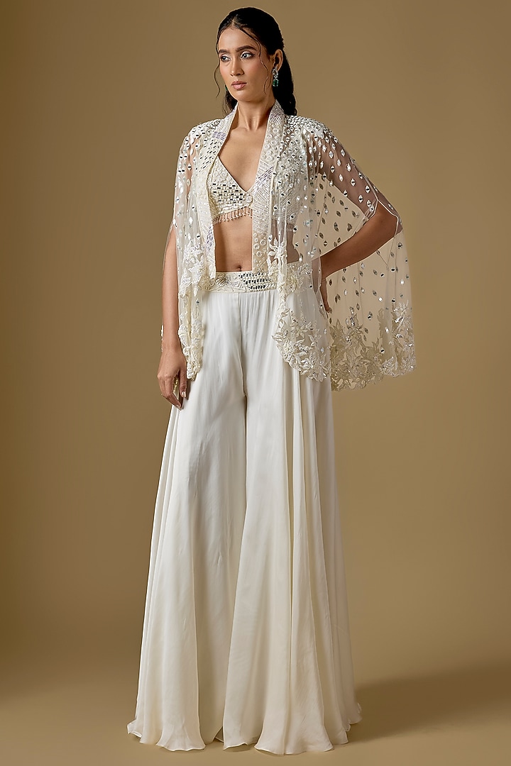 Ivory Satin Wedding Sharara Set by ASAGA at Pernia's Pop Up Shop