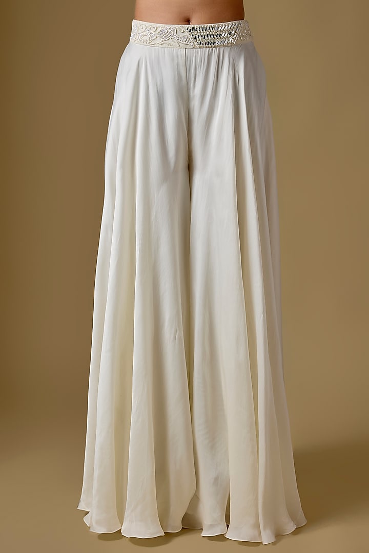 Ivory Satin Wedding Sharara Set by ASAGA at Pernia's Pop Up Shop