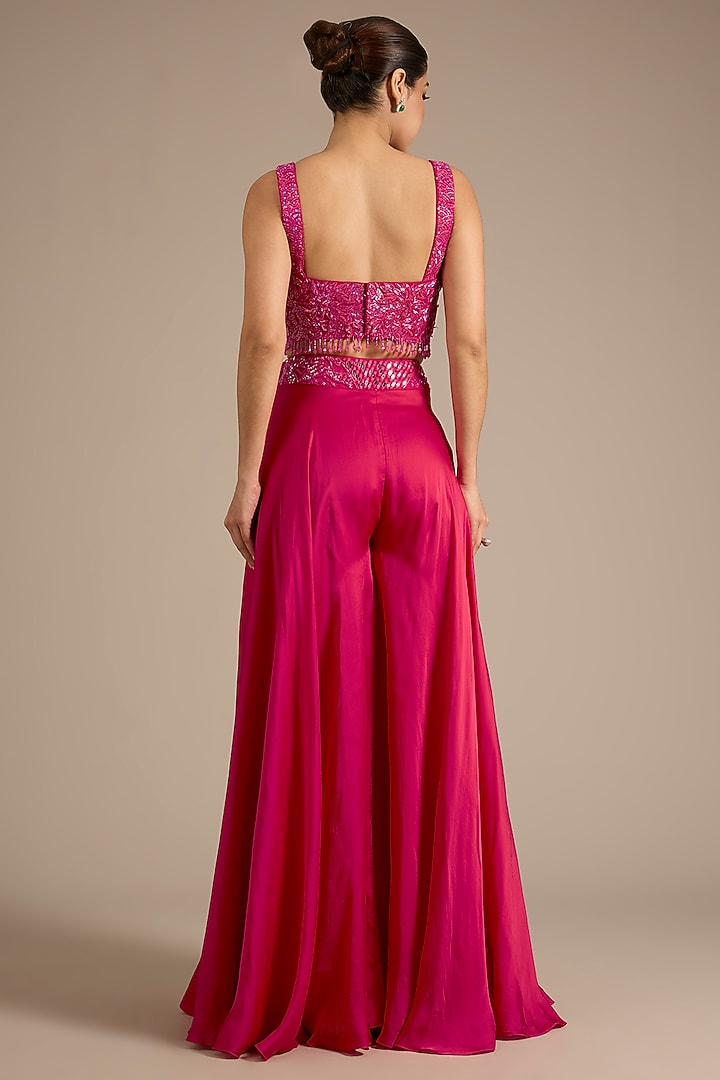Fuchsia Satin Tulle Wedding Sharara Set by ASAGA at Pernia's Pop Up Shop