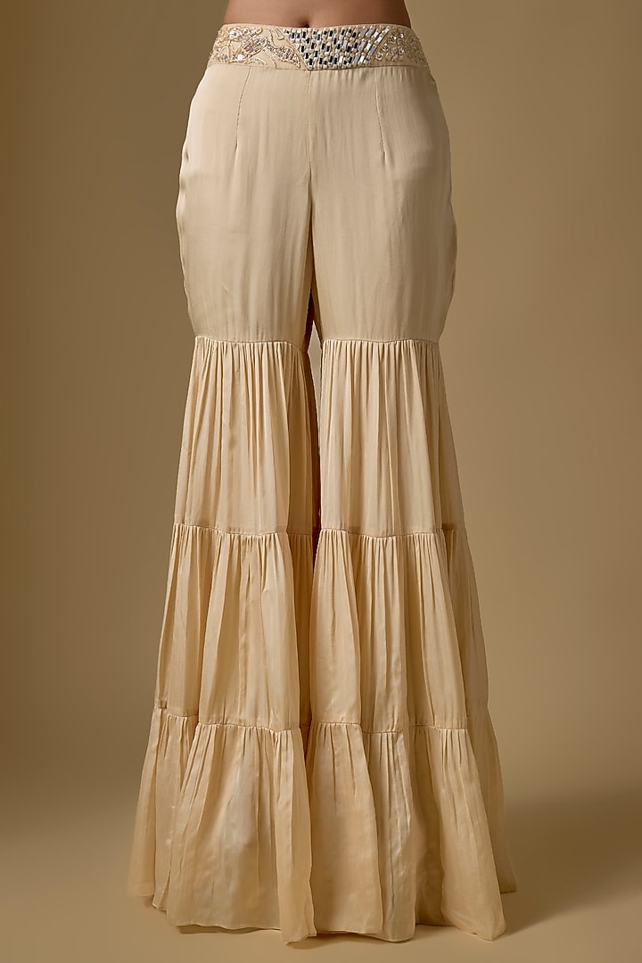 Beige Satin Wedding Sharara Set by ASAGA at Pernia's Pop Up Shop
