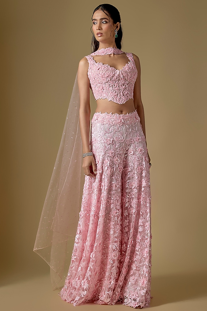 Baby Pink Tulle Bridal Sharara Set by ASAGA at Pernia's Pop Up Shop