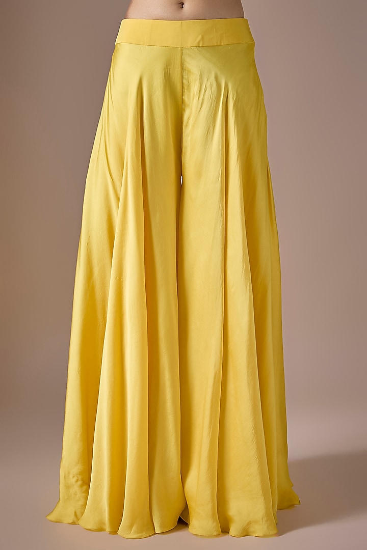 Yellow Satin & Tulle Beads Embroidered Jacket Set by ASAGA at Pernia's Pop Up Shop