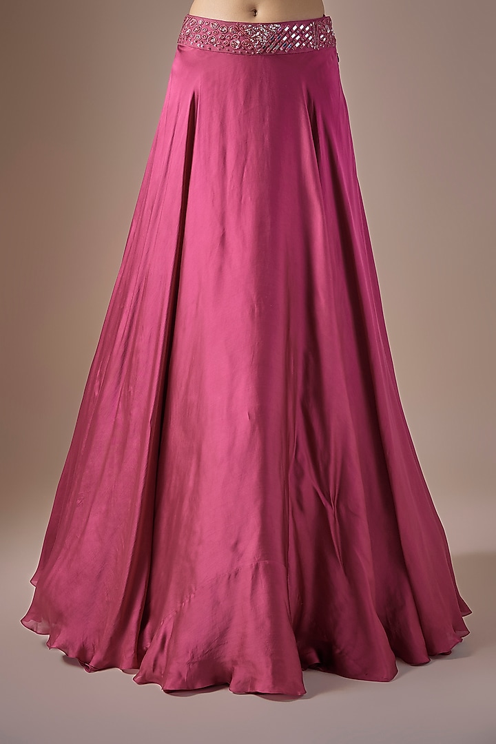 Magenta Satin & Tulle Embroidered Jacket Wedding Lehenga Set by ASAGA at Pernia's Pop Up Shop