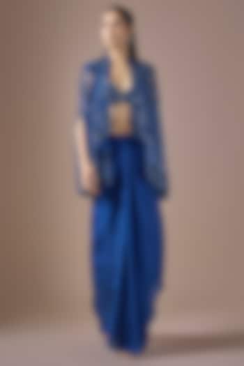 Electric Blue Satin Draped Skirt Set by ASAGA at Pernia's Pop Up Shop