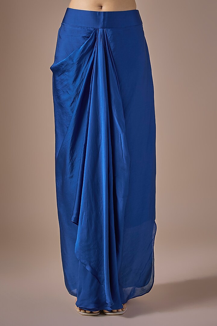 Electric Blue Satin Draped Skirt Set by ASAGA at Pernia's Pop Up Shop