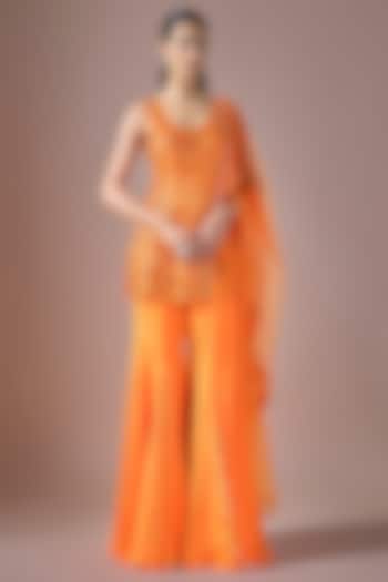 Orange Satin Wedding Sharara Set by ASAGA at Pernia's Pop Up Shop